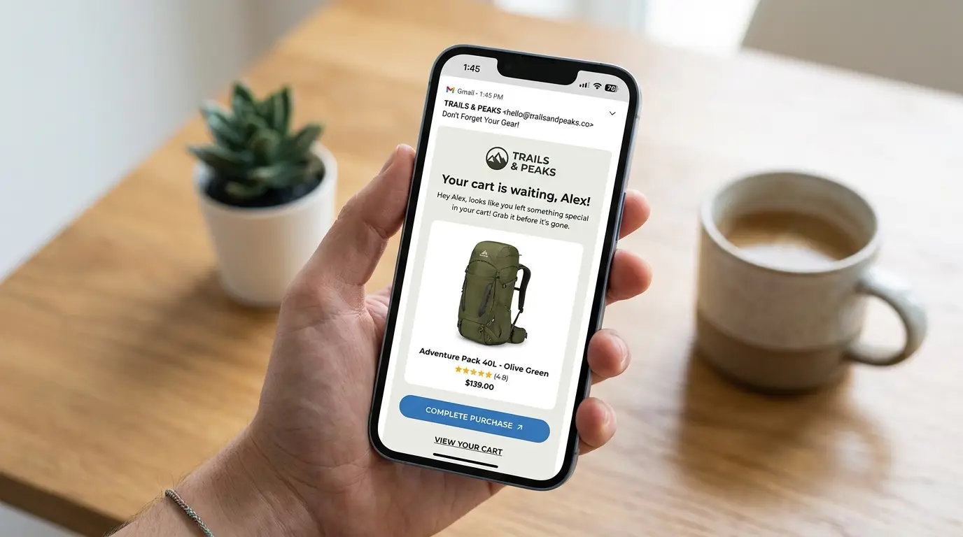 abandoned cart email example on phone: your cart is waiting
