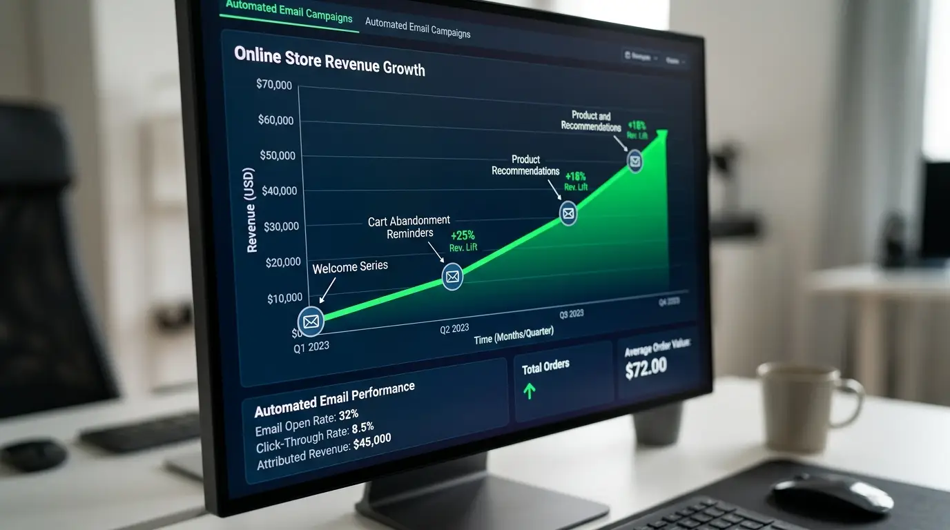 online store revenue growth chart with automated email campa