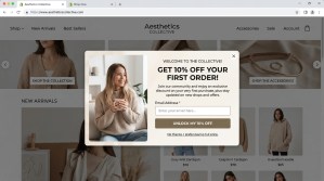Shopify store popup overlay on desktop browser, email signup