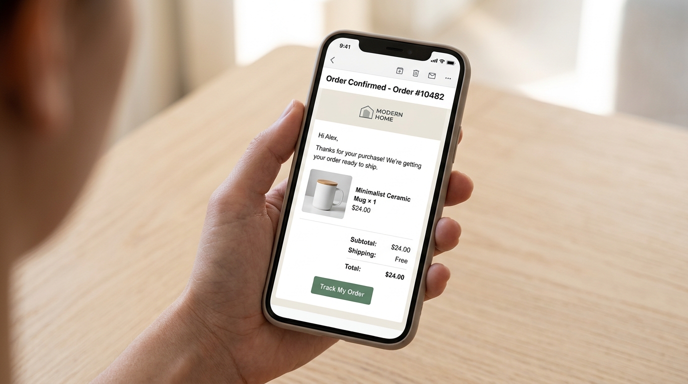 Shopify order confirmation and post-purchase email on mobile